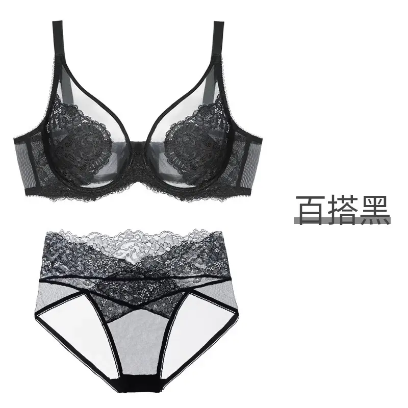 Underwear for Women, Ultra-Thin, Big Breasts, Small Push-Up, Full Cup, Breast-Retracting, Anti-Sagging, Large Size Summer Bra Set
