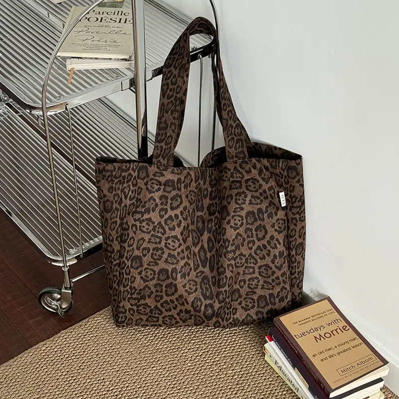 Leopard Print Canvas Shoulder Bag for Women Spring Summer - Image 4