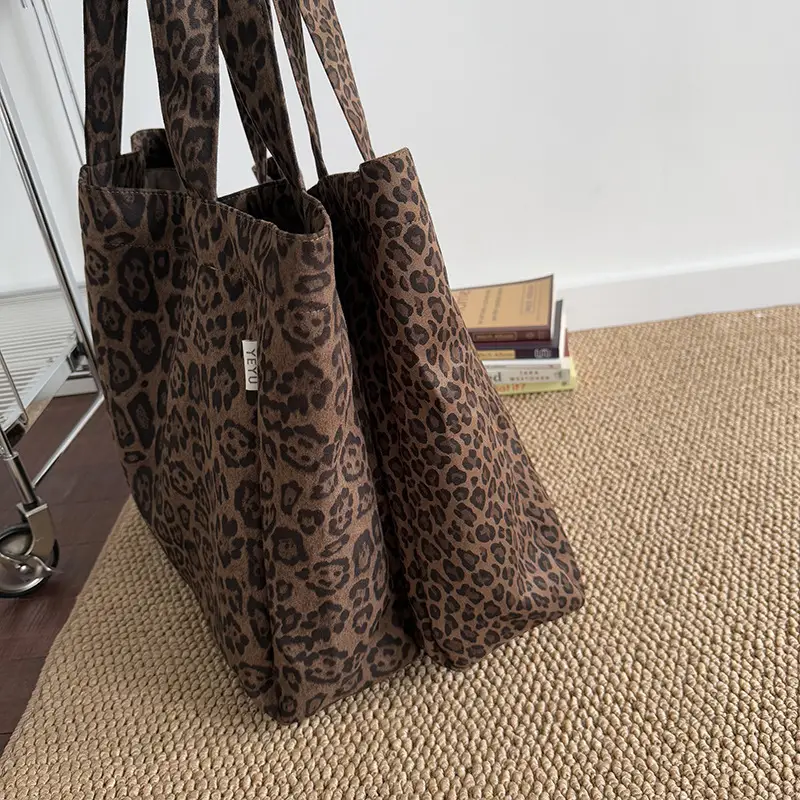 Leopard Print Canvas Shoulder Bag for Women Spring Summer - Image 5