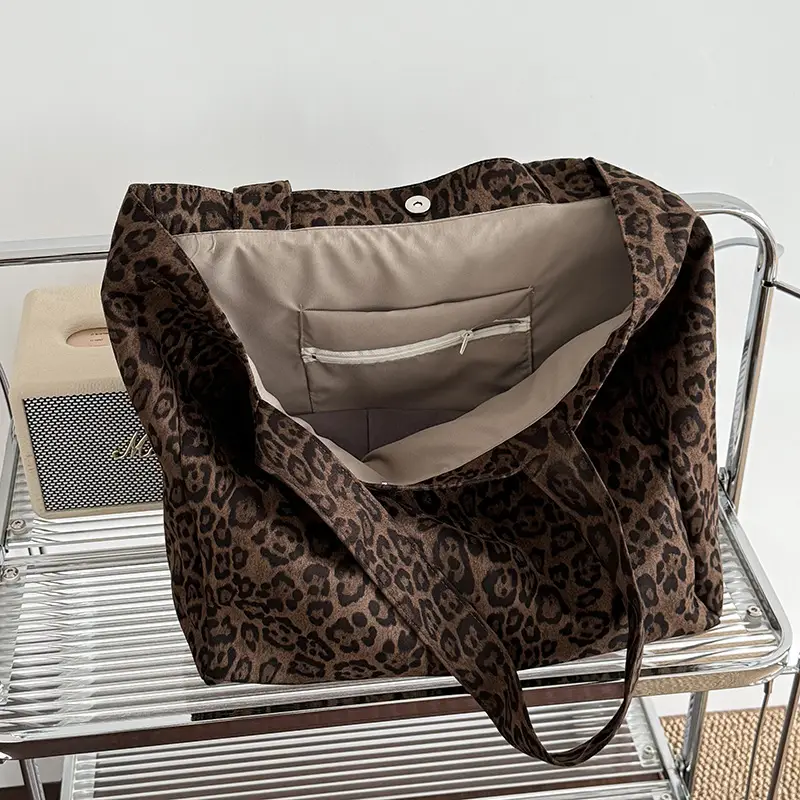 Leopard Print Canvas Shoulder Bag for Women Spring Summer - Image 6