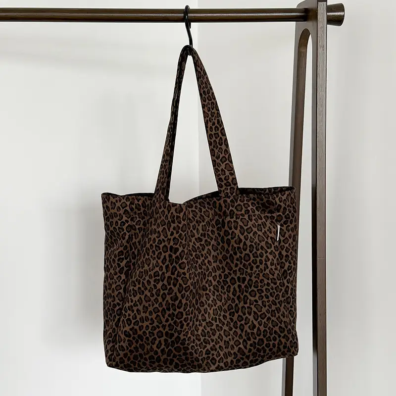 Leopard Print Canvas Shoulder Bag for Women Spring Summer - Image 2