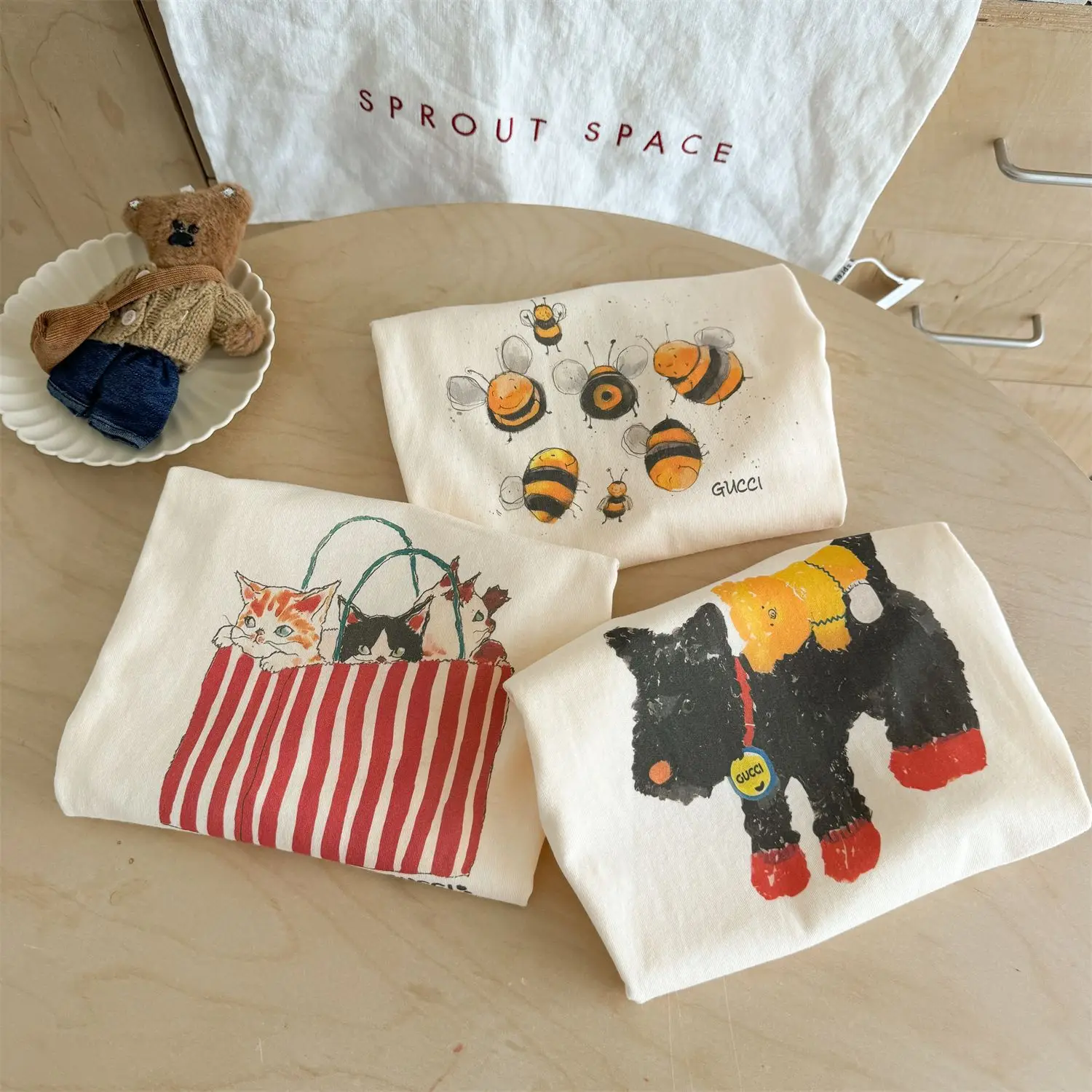 Children's Cartoon Long Sleeve T-Shirt Cream - Image 5