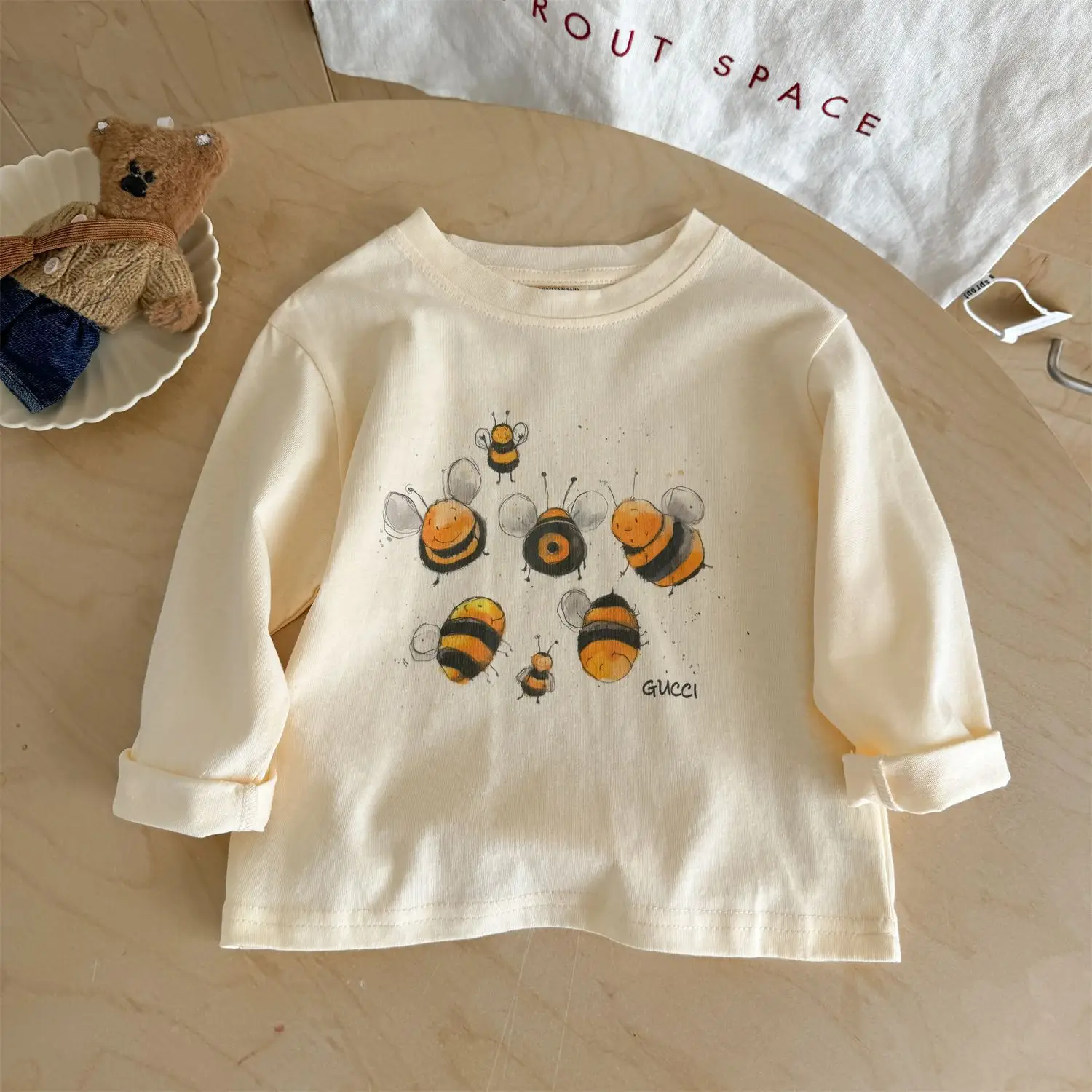 Children's Cartoon Long Sleeve T-Shirt Cream - Image 3