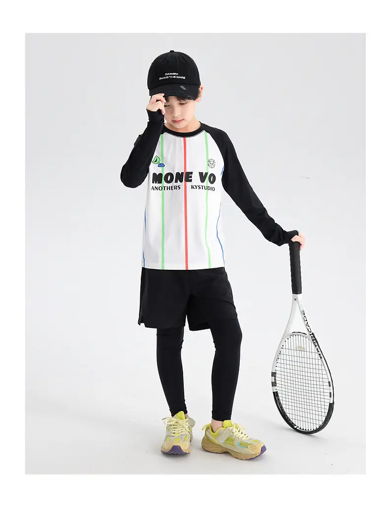 Boys' Long Sleeve Cycling Jersey T-Shirt White Black 2026 — feature 19