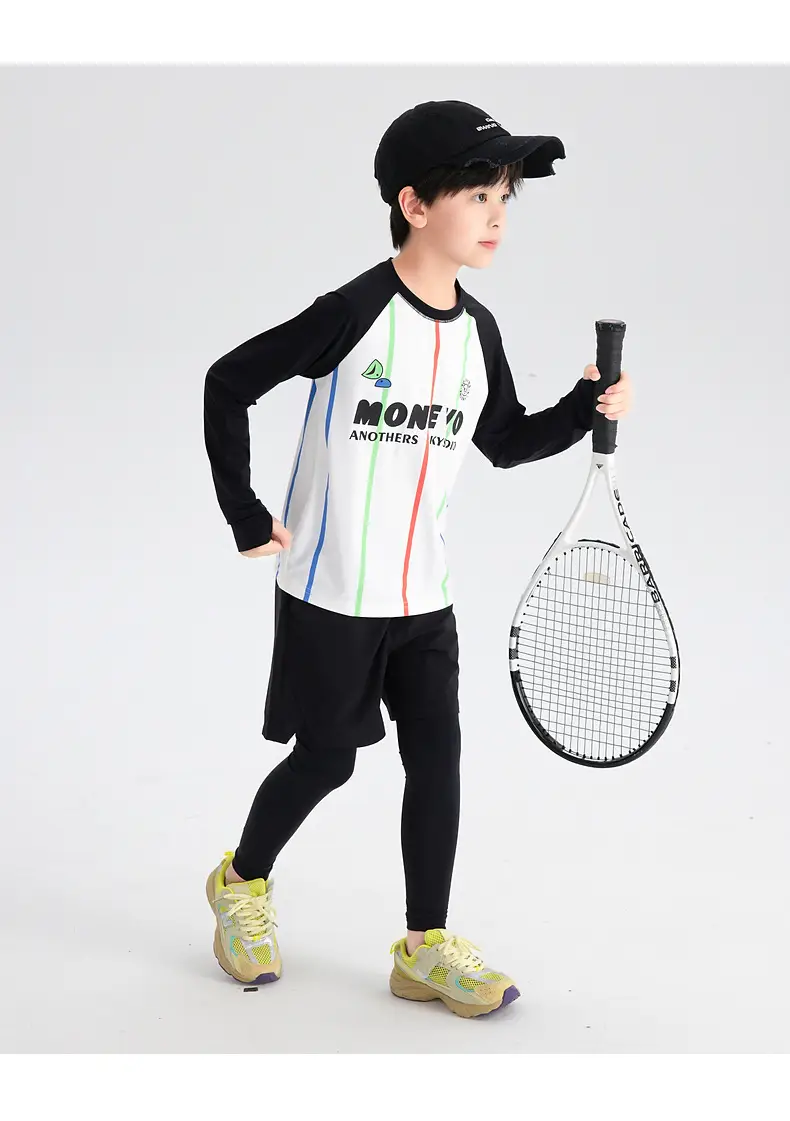 Boys' Long Sleeve Cycling Jersey T-Shirt White Black 2026 — feature 20