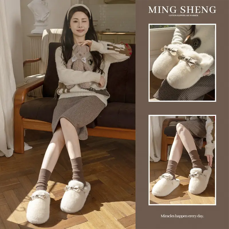 Cotton Slippers for Women to Wear Outside 2025 Autumn and Winter New Style Warm Trendyy Cute Versatile Viscose Plush Fleece-Lined Slippers - Image 6