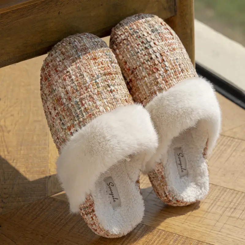 Baotou Cotton Slippers for Women Winter New Style Small Fragrance Home Warm Home Plush Non-Slip Floor Mop Cotton Slippers Wholesale