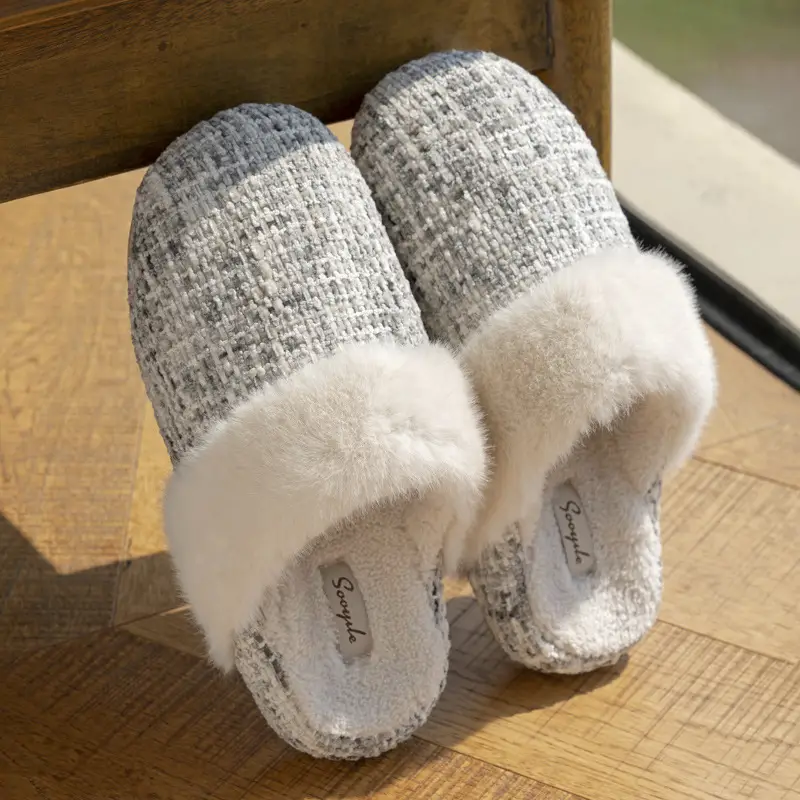 Baotou Cotton Slippers for Women Winter New Style Small Fragrance Home Warm Home Plush Non-Slip Floor Mop Cotton Slippers Wholesale