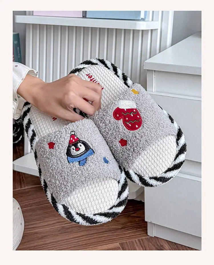 Cute Cartoon Cotton Slippers for Women Autumn and Winter 2025 New Indoor Home Non-Slip Silent Deodorant Flats Cotton Slippers — feature 7