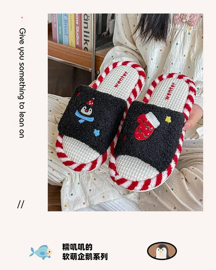 Cute Cartoon Cotton Slippers for Women Autumn and Winter 2025 New Indoor Home Non-Slip Silent Deodorant Flats Cotton Slippers — feature 8