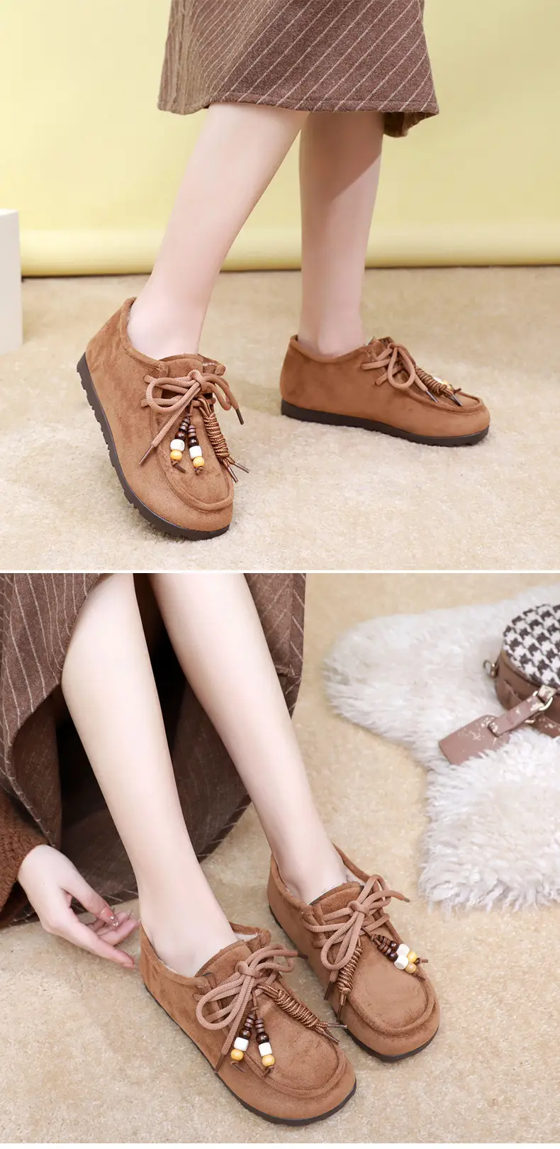 Kangaroo Shoes for Women 2025 Autumn and Winter New Style Fleece-Lined Warm Women's Cotton Shoes Retro Casual Birkenstock Shoes Versatile Beanie Shoes — feature 18