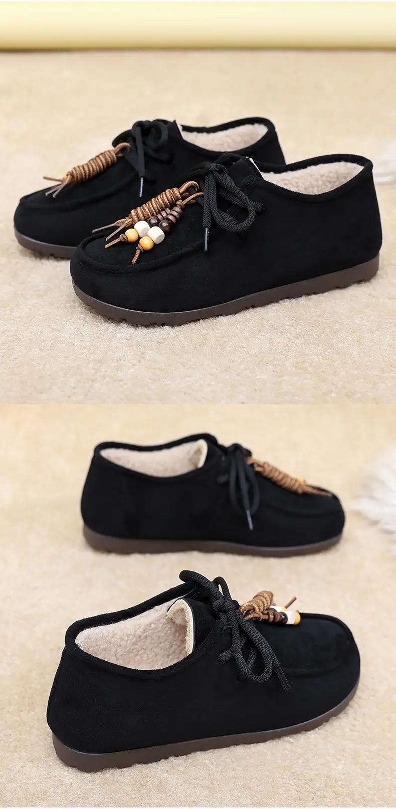 Kangaroo Shoes for Women 2025 Autumn and Winter New Style Fleece-Lined Warm Women's Cotton Shoes Retro Casual Birkenstock Shoes Versatile Beanie Shoes — feature 38