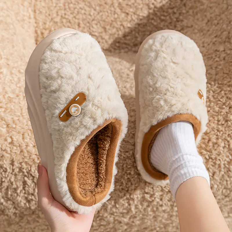Korean Style Simple Smiling Face Home Cotton Slippers High Quality Lamb Velvet Slippers for Girls Autumn and Winter Thick Sole Non-Slip