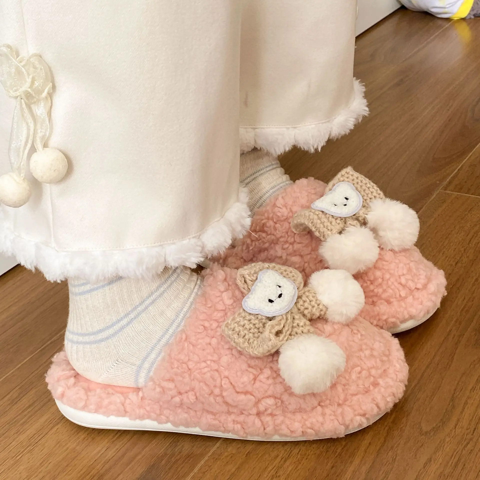 2025 Cartoon Bear Woolen Flats for Women - Image 37