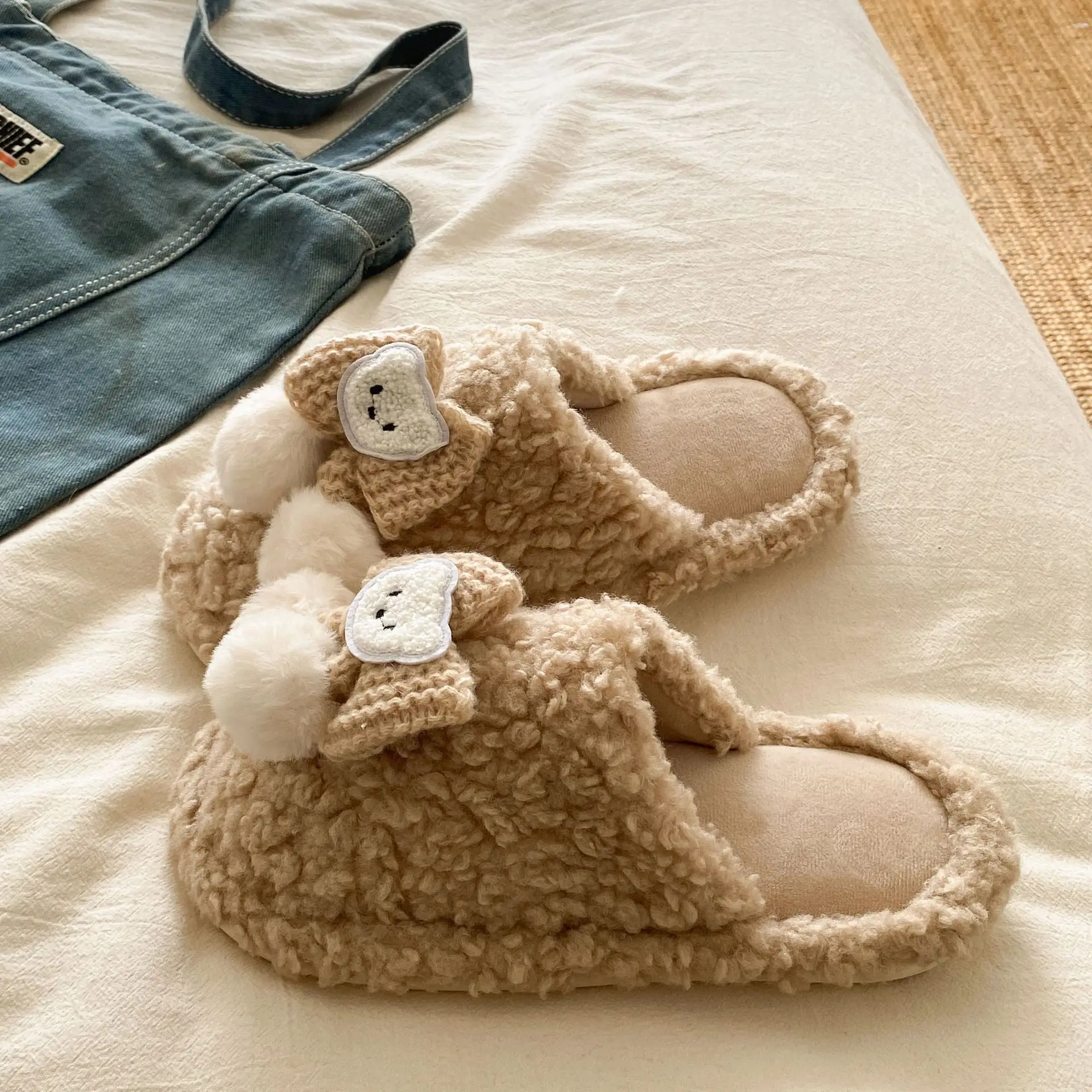 2025 Cartoon Bear Woolen Flats for Women - Image 6