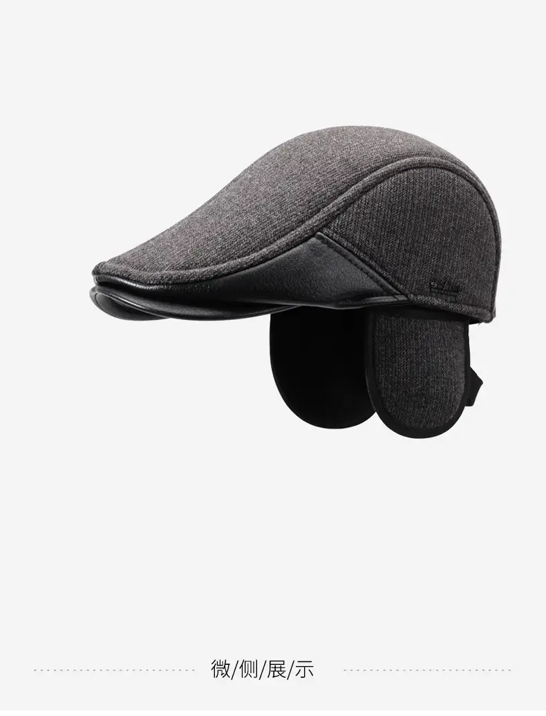 Elderly Men Duckbill Cap Winter Fleece Grey — feature 14