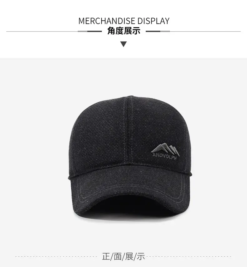 Men's Winter Embroidered Black Baseball Cap — feature 8