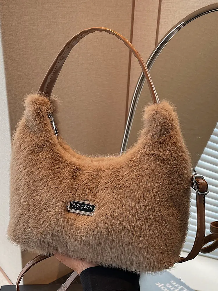 White Faux Fur Shoulder Bag for Women 2025 - Image 6
