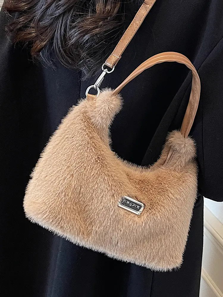 White Faux Fur Shoulder Bag for Women 2025 - Image 7