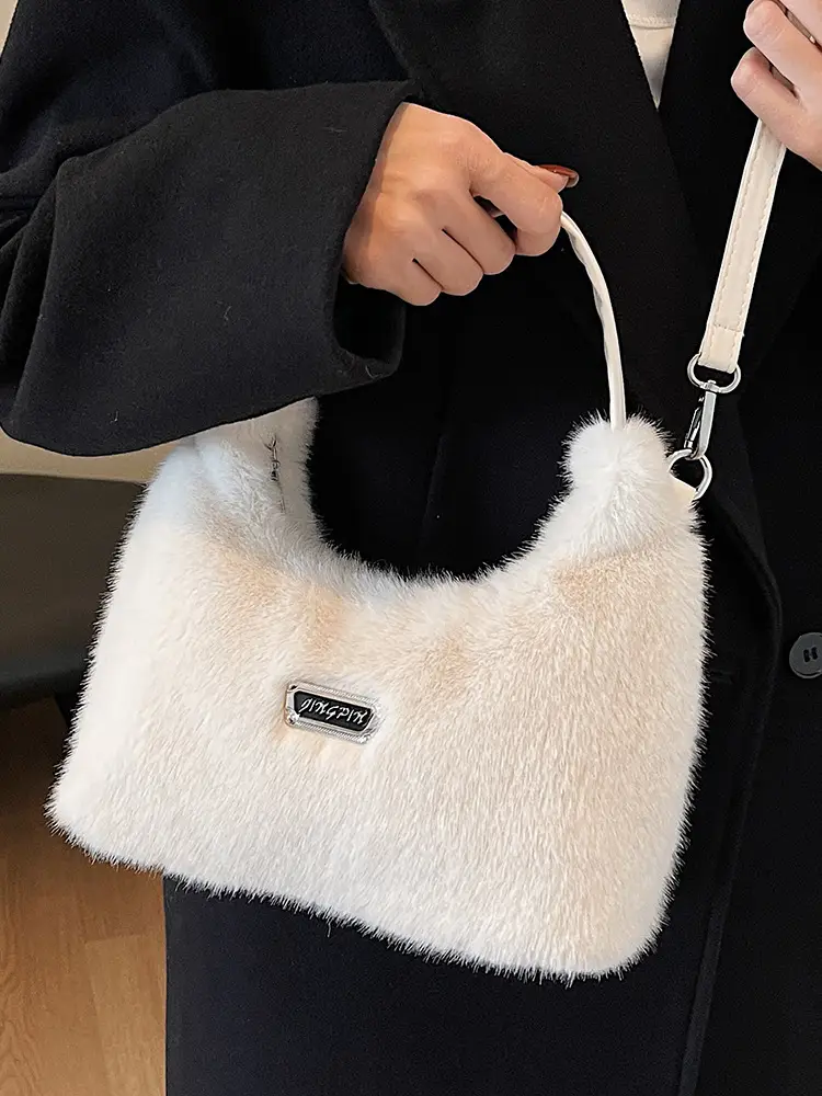 White Faux Fur Shoulder Bag for Women 2025 - Image 8