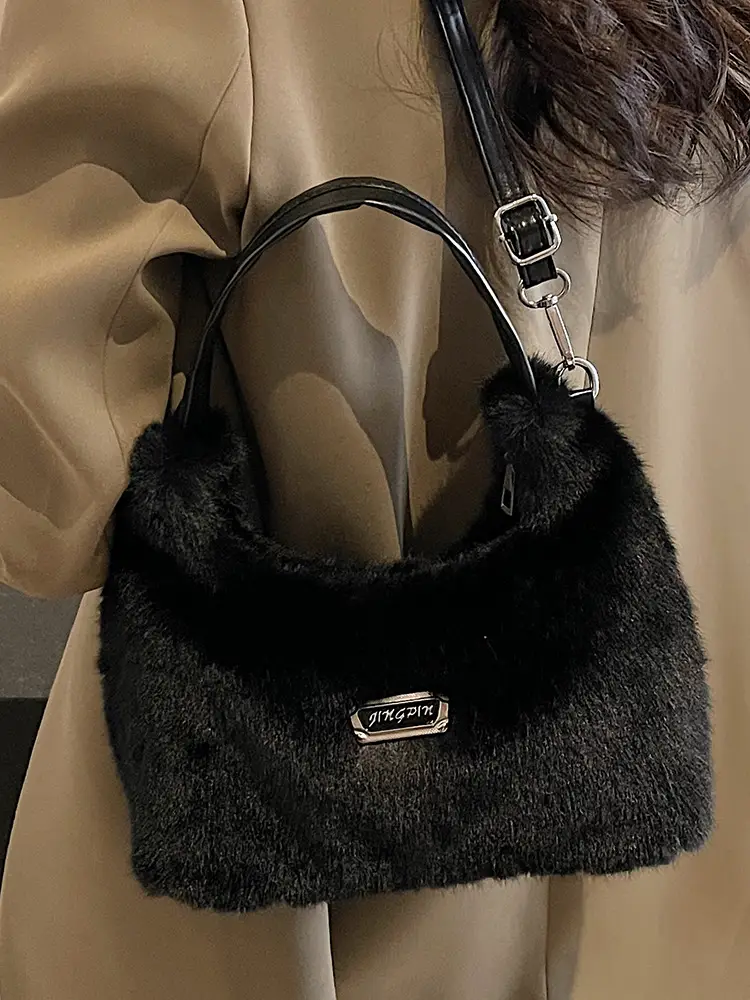 White Faux Fur Shoulder Bag for Women 2025 - Image 9