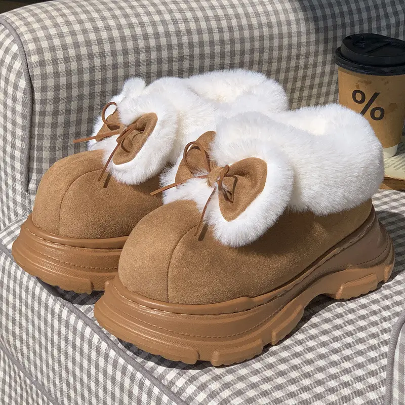 Mingsheng's New Cute Bow Autumn and Winter Furry Versatile Baotou Cotton Shoes for Women Fleece-Lined Thick-Soled Snow Boots Export - Image 6