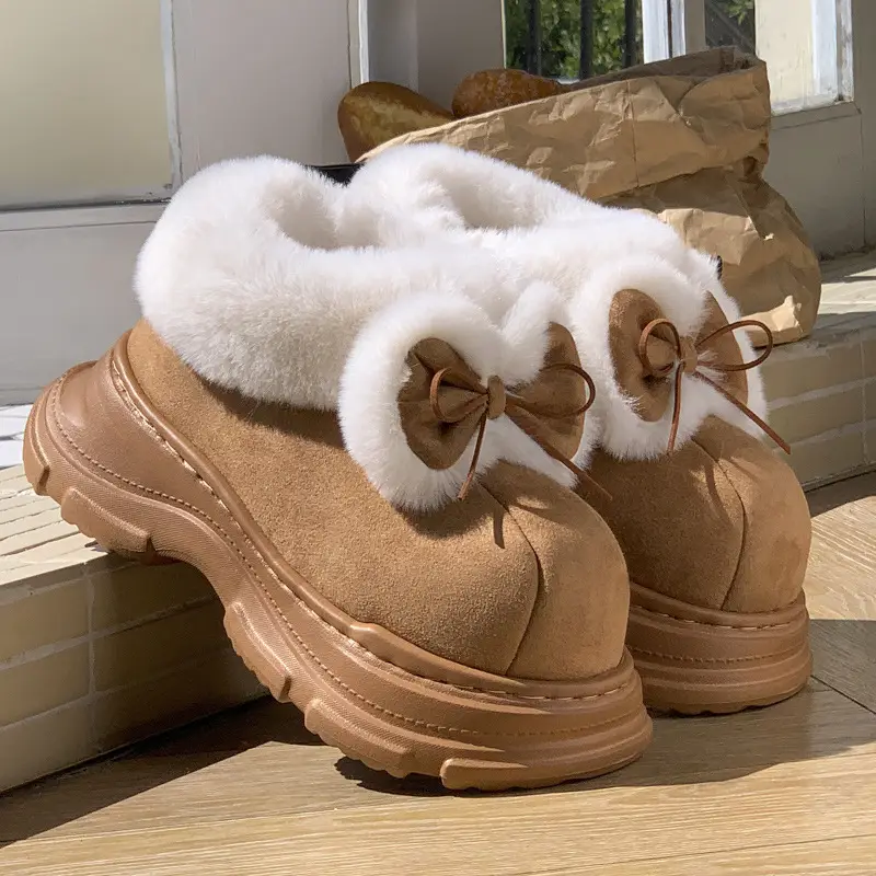 Mingsheng's New Cute Bow Autumn and Winter Furry Versatile Baotou Cotton Shoes for Women Fleece-Lined Thick-Soled Snow Boots Export - Image 7