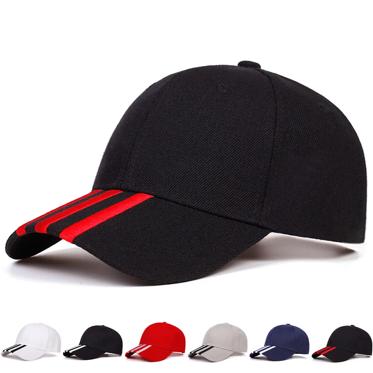 Women's Blue Baseball Cap with Striped Brim — feature 1