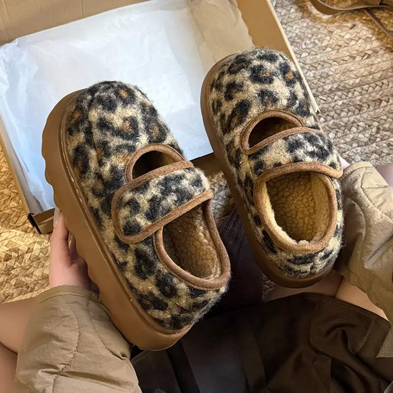 Women Leopard Print Thick Slippers Warm Cotton Cross Border - Image 6