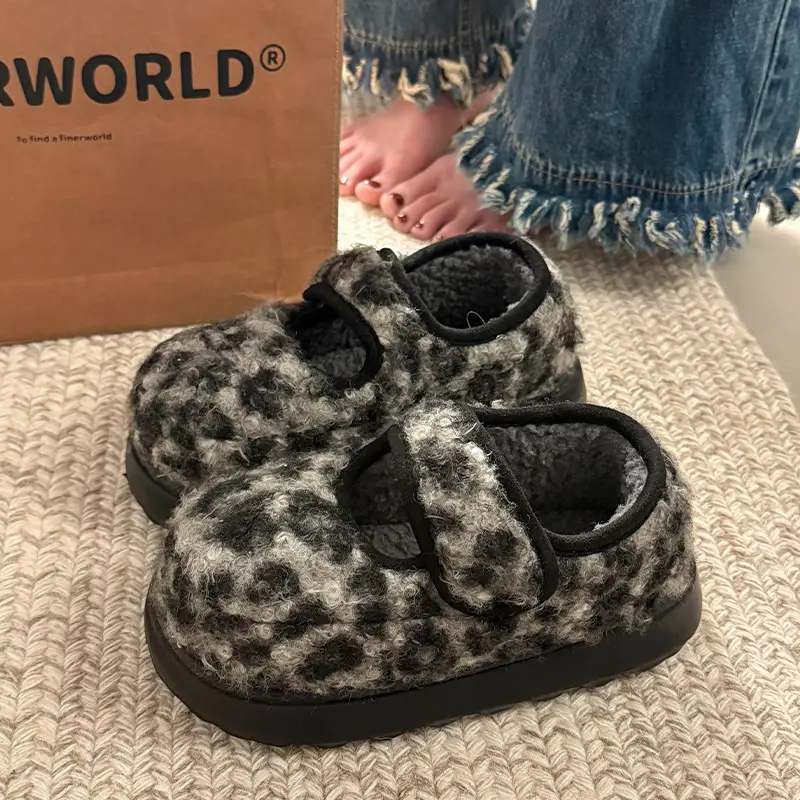 Women Leopard Print Thick Slippers Warm Cotton Cross Border - Image 2