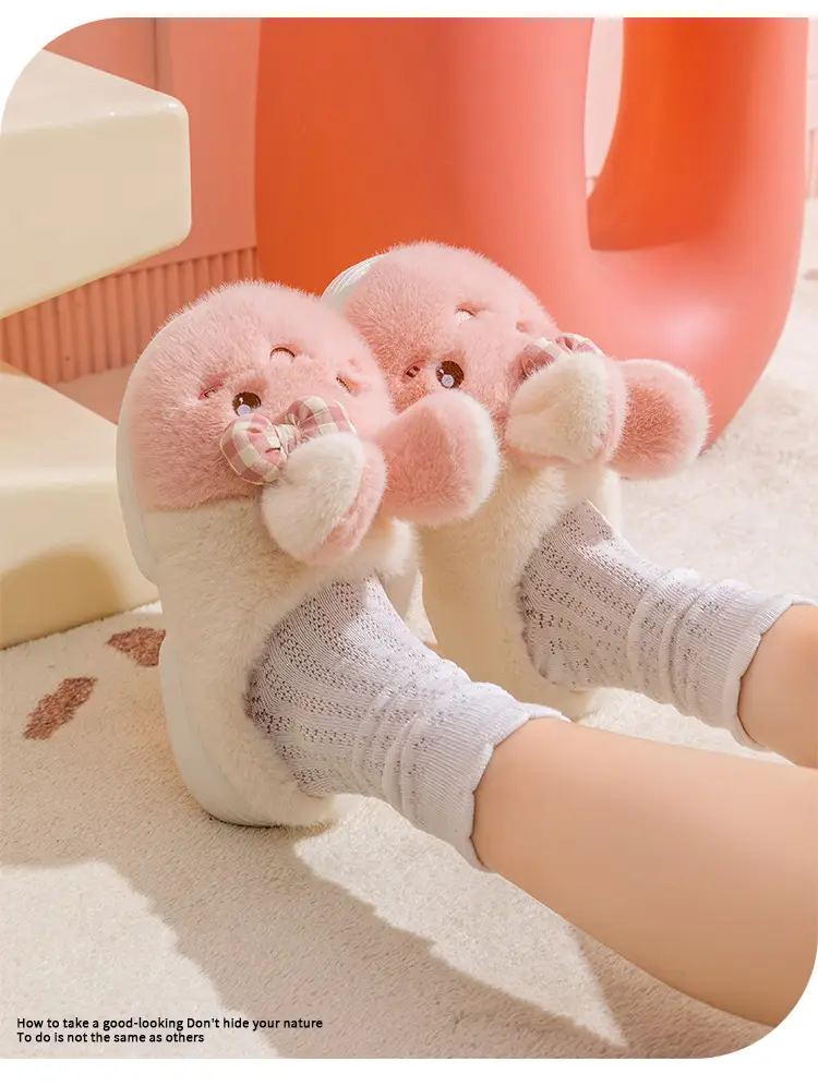 Cute and Adorable Plush Cotton Slippers for Women, Winter Outdoor Wear, Non-Slip, Home Indoor Thick-Soled Cartoon Animal Cotton Slippers for Women — feature 3
