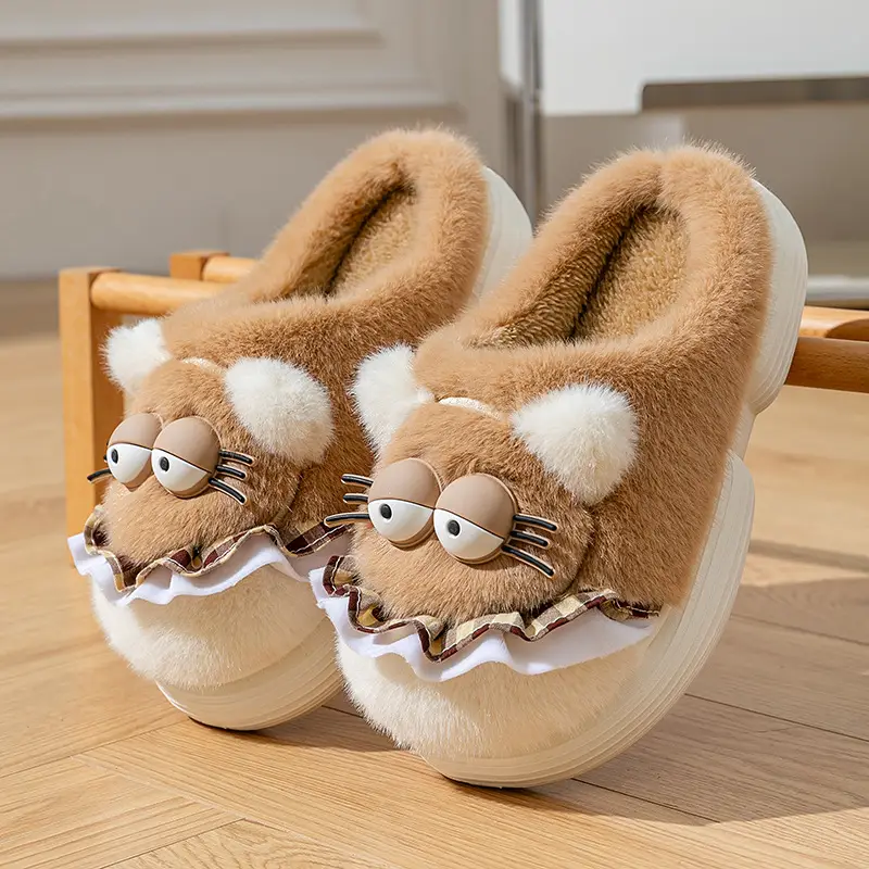 Cute and Adorable Plush Cotton Slippers for Women, Winter Outdoor Wear, Non-Slip, Home Indoor Thick-Soled Cartoon Animal Cotton Slippers for Women - Image 11