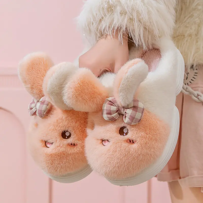 Cute and Adorable Plush Cotton Slippers for Women, Winter Outdoor Wear, Non-Slip, Home Indoor Thick-Soled Cartoon Animal Cotton Slippers for Women - Image 2