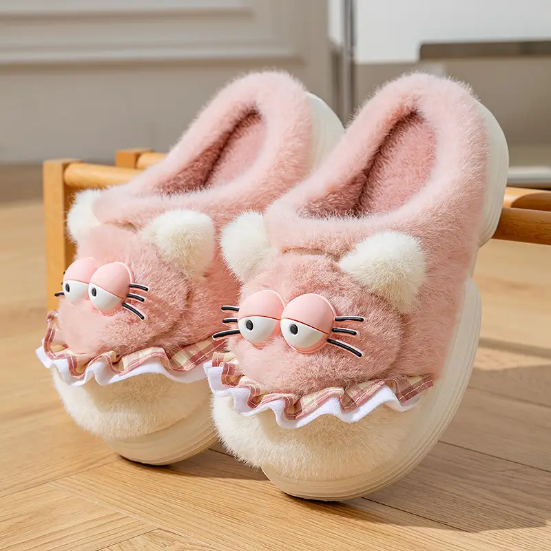 Cute and Adorable Plush Cotton Slippers for Women, Winter Outdoor Wear, Non-Slip, Home Indoor Thick-Soled Cartoon Animal Cotton Slippers for Women - Image 9