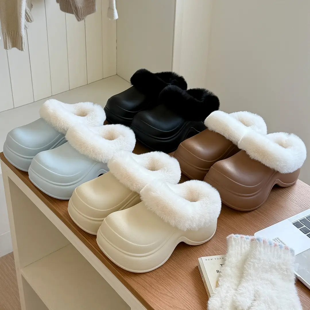 Thick-Soled Cotton Slippers for Women, Winter Waterproof Outdoor Wear, 2025 New Style, Simple Non-Slip Plush Warm Cotton Shoes for Women, Wholesale