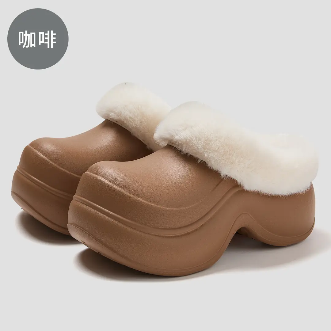 Thick-Soled Cotton Slippers for Women, Winter Waterproof Outdoor Wear, 2025 New Style, Simple Non-Slip Plush Warm Cotton Shoes for Women, Wholesale
