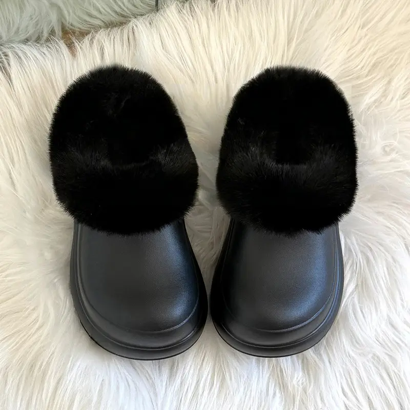 Eva Waterproof Cotton Slippers for Women Winter Outer Wear Fleece-Lined Heel Cotton Slippers Thick Sole Non-Slip Warm Cotton Shoes for Women Wholesale