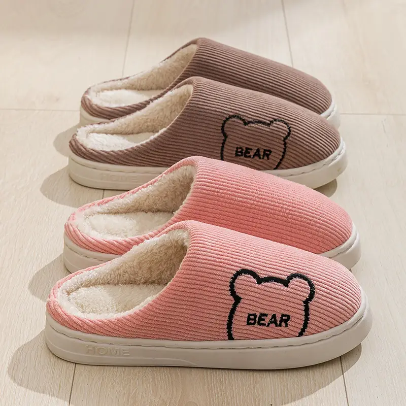 Plush Cotton Slippers for Women, Cute Winter Slippers for Entertaining Guests at Home, Outdoor Non-Slip Couple's Warm Cotton Slippers for Men