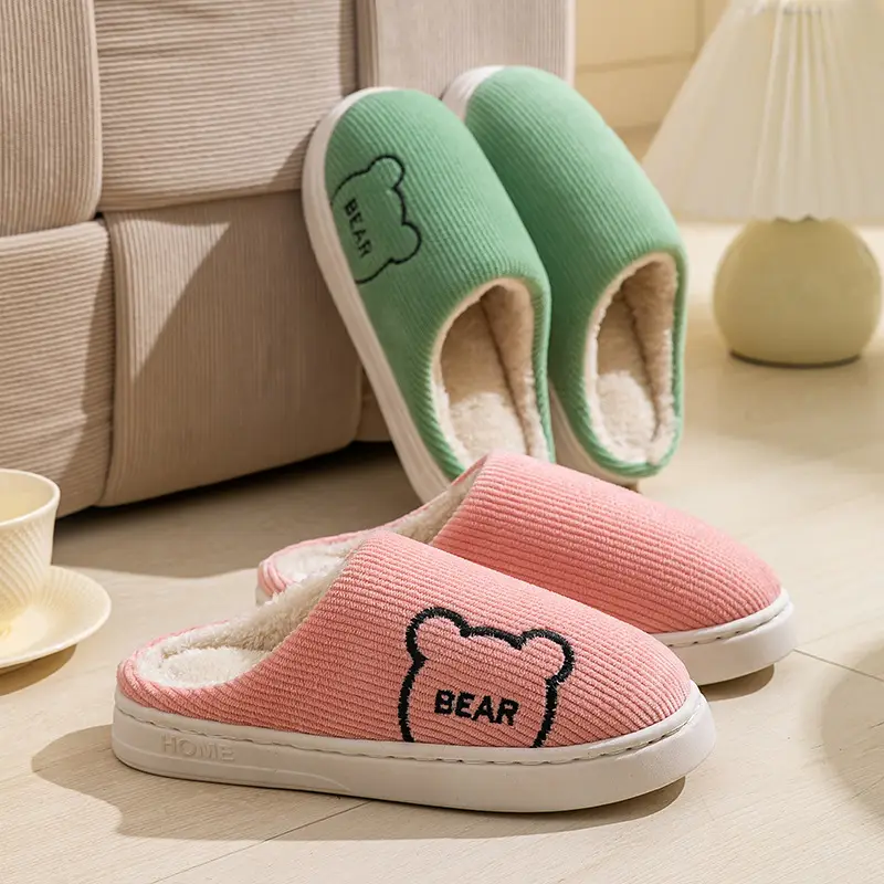 Plush Cotton Slippers for Women, Cute Winter Slippers for Entertaining Guests at Home, Outdoor Non-Slip Couple's Warm Cotton Slippers for Men