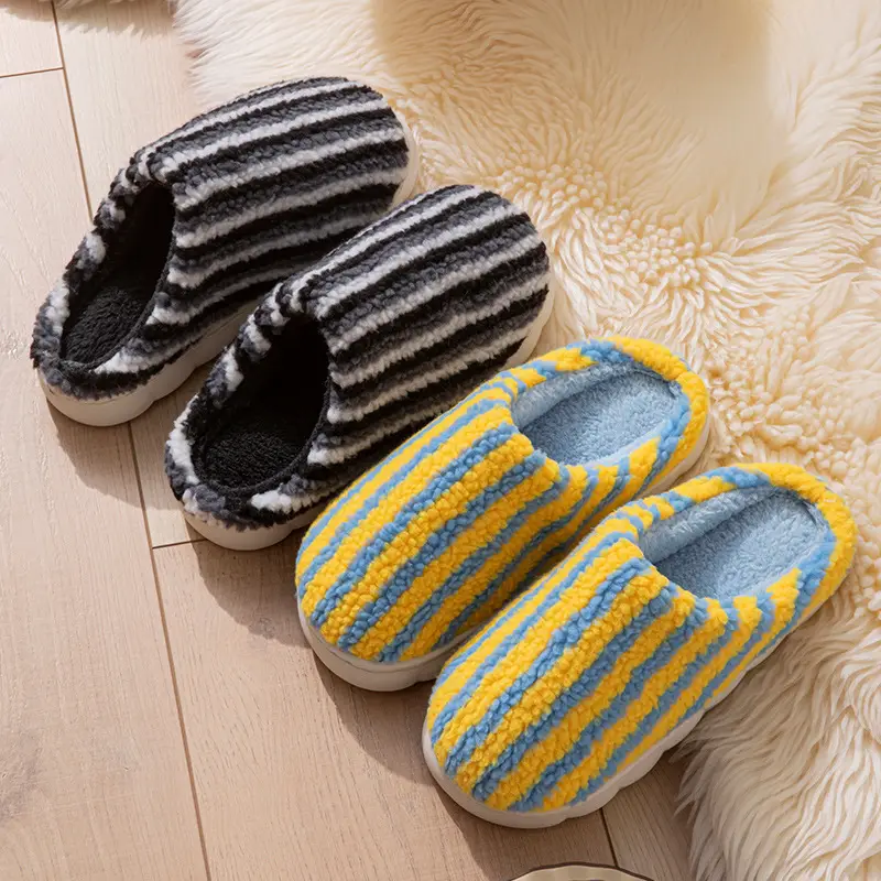 2025 New Pumpkin Striped Women's Cotton Shoes Autumn and Winter Indoor Home Warm and Plaid Stuffed Home Men's Cotton Slippers