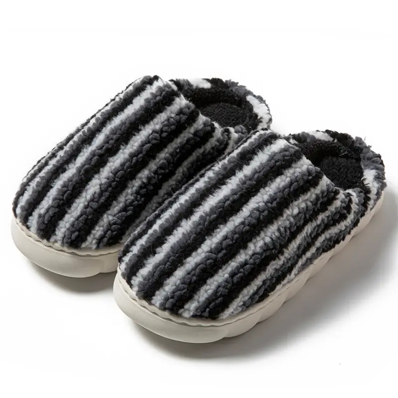 2025 New Pumpkin Striped Women's Cotton Shoes Autumn and Winter Indoor Home Warm and Plaid Stuffed Home Men's Cotton Slippers