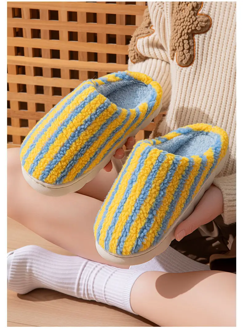 2025 New Pumpkin Striped Women's Cotton Shoes Autumn and Winter Indoor Home Warm and Plaid Stuffed Home Men's Cotton Slippers — feature 14