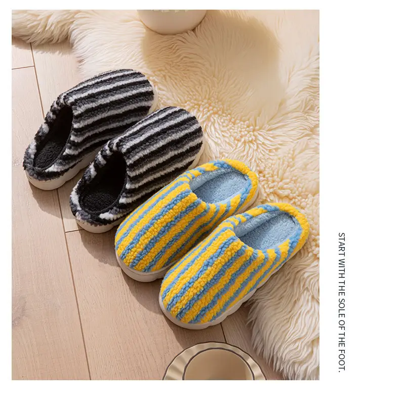 2025 New Pumpkin Striped Women's Cotton Shoes Autumn and Winter Indoor Home Warm and Plaid Stuffed Home Men's Cotton Slippers — feature 15
