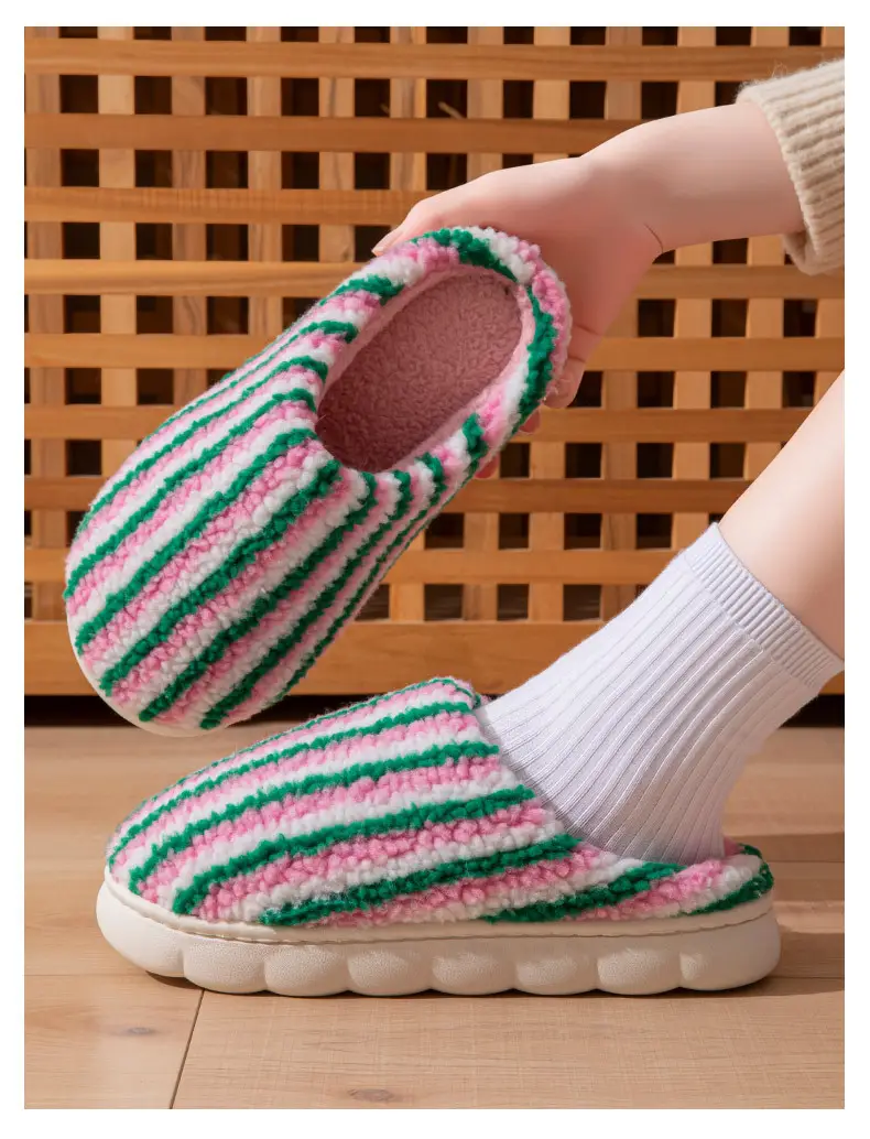 2025 New Pumpkin Striped Women's Cotton Shoes Autumn and Winter Indoor Home Warm and Plaid Stuffed Home Men's Cotton Slippers — feature 16