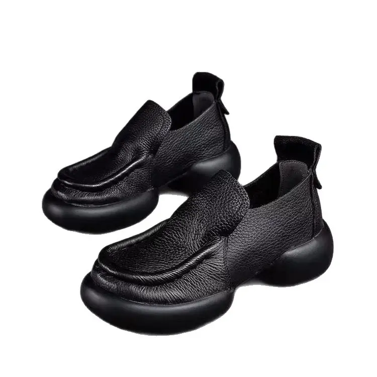 Thick-Soled Small Leather Shoes for Women 2025 Autum Soft Leather Niche Retro Casual Lazy Shoes One-Legged Non-Tiring Loafers - Image 6