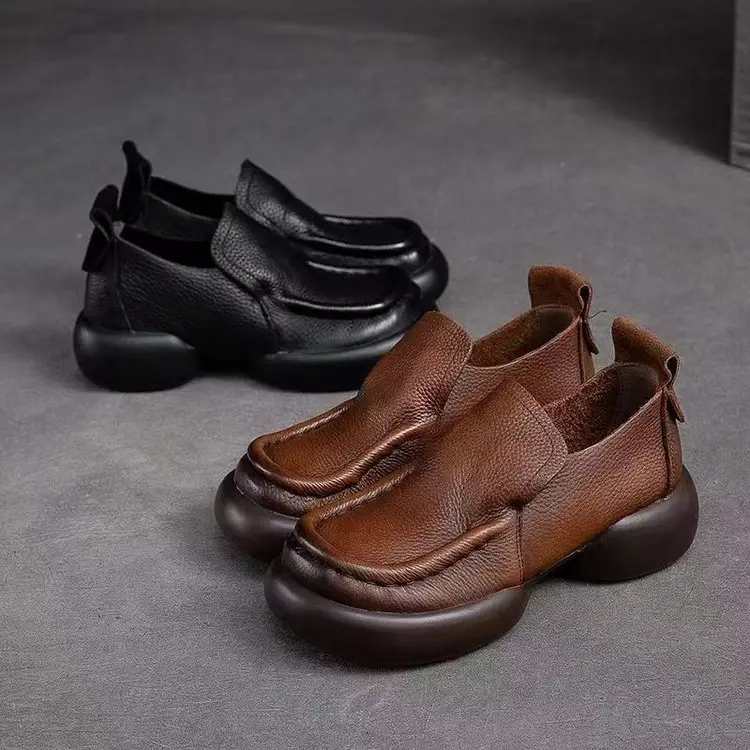 Thick-Soled Small Leather Shoes for Women 2025 Autum Soft Leather Niche Retro Casual Lazy Shoes One-Legged Non-Tiring Loafers — feature 9