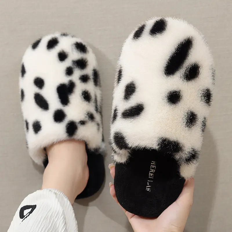 Women Winter Furry Slippers Brown Spotted - Image 7