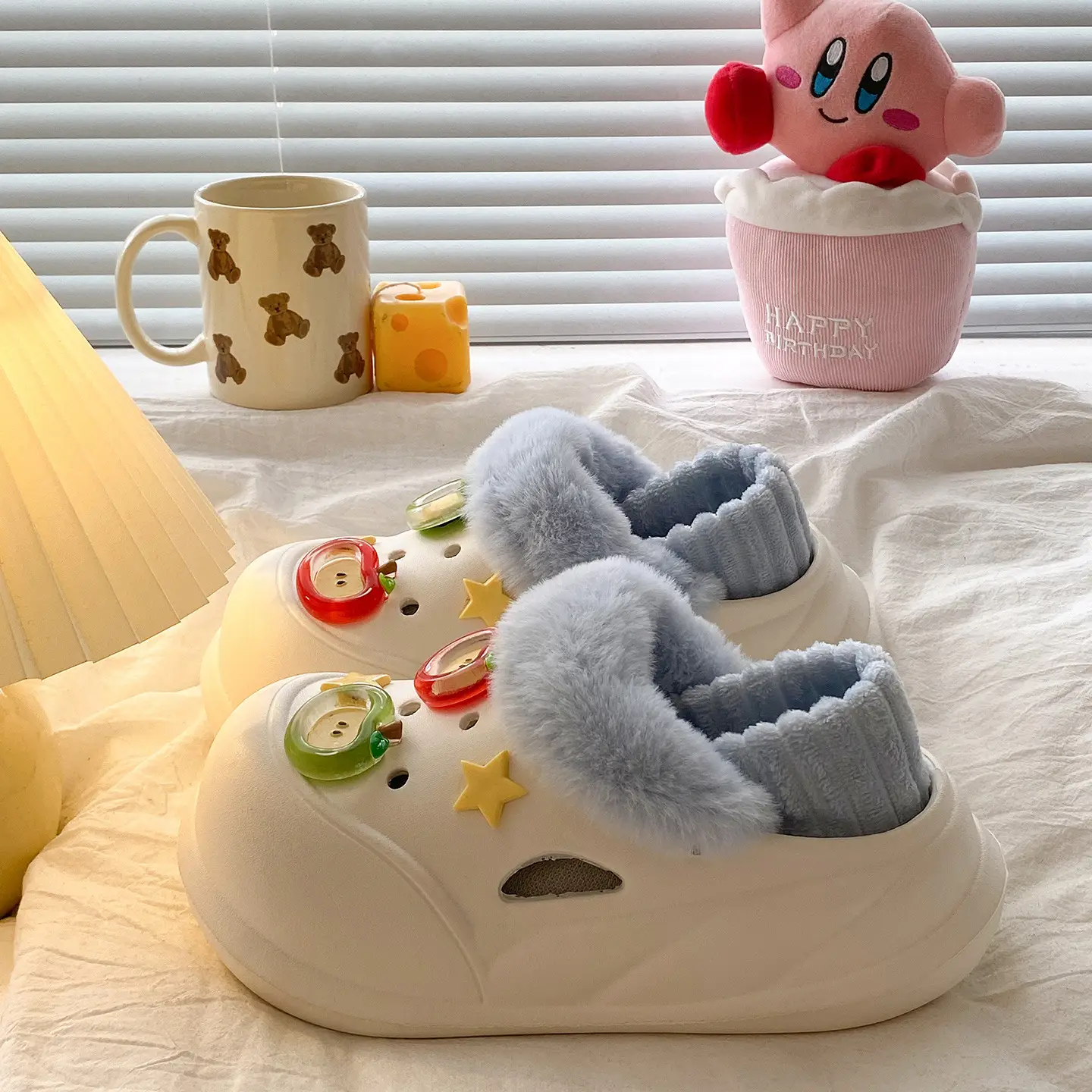 Women Furry Slippers Warm Winter Blue Soft Thick Soled