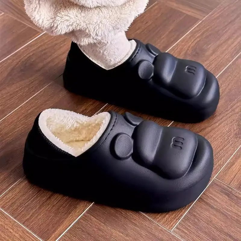 Cartoon Winter Warm Cotton Slippers for Men and Women at Home, Non-Slip, Waterproof, Cute Indoor Shoes, Heel Furry Slippers — feature 1