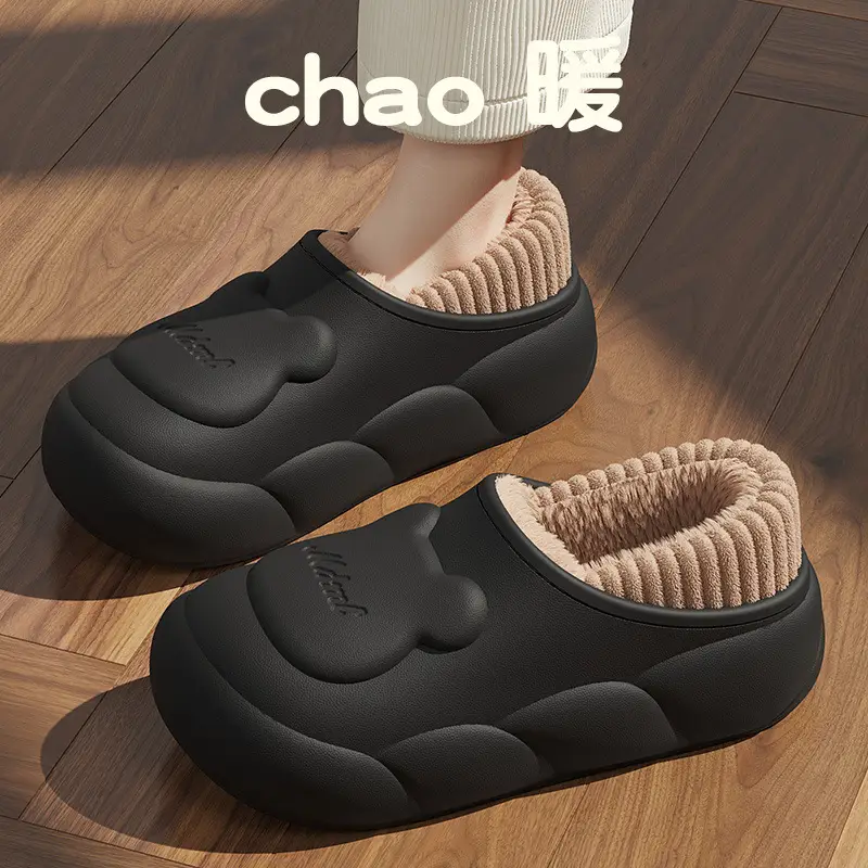 Cotton Slippers for Women's Winter Outer Wear New Style Indoor Home Warm Plus Velvet Thickened Thick Sole Men's Bag Heel Cotton Shoes Wholesale - Image 4